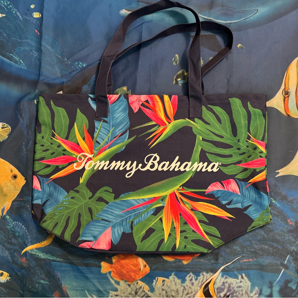 Tommy Bahama Navy Tropical Leaf Tote